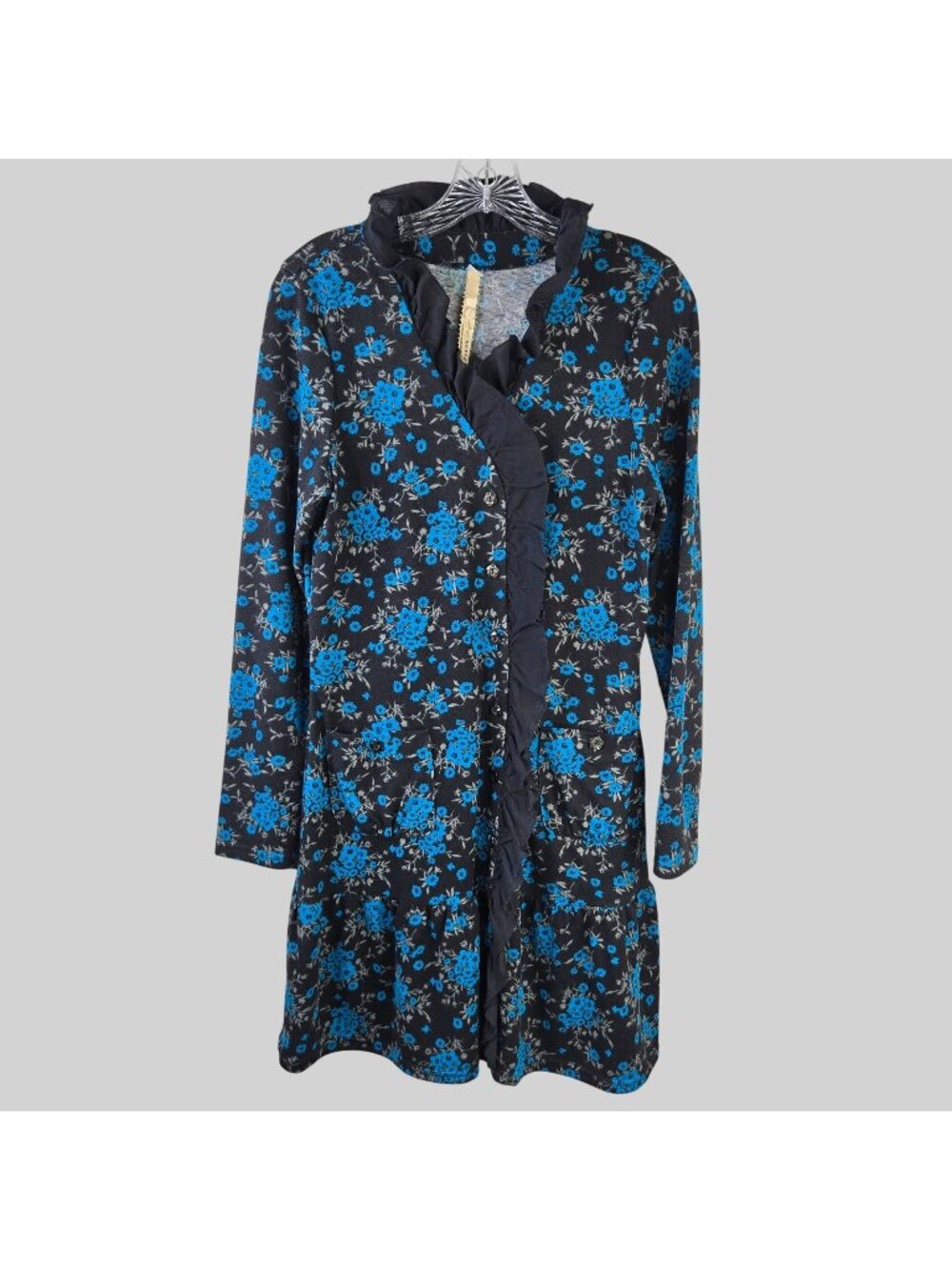 Uncle Frank Shift Dress Dark Floral Long Sleeve Ruffle Romantic Fairy Grunge Lg